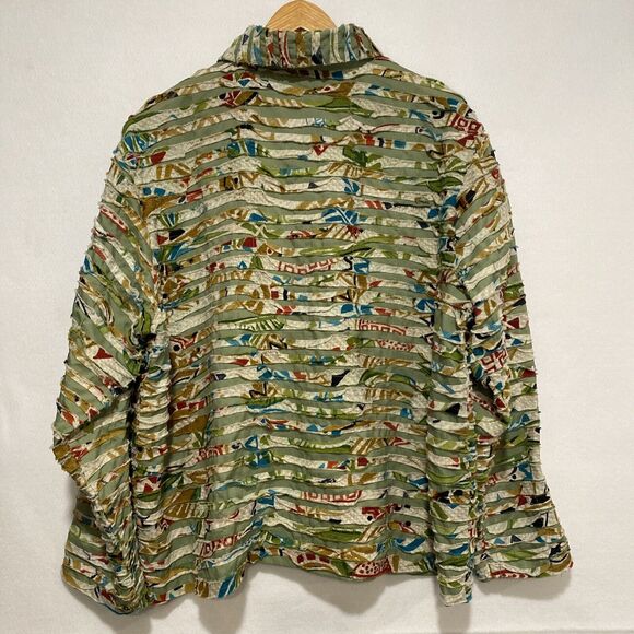 Life Style Woman Raw Edge Ruffle Cotton Lightweight Buttoned Shacket‎ Sz 1 X - Picture 2 of 7